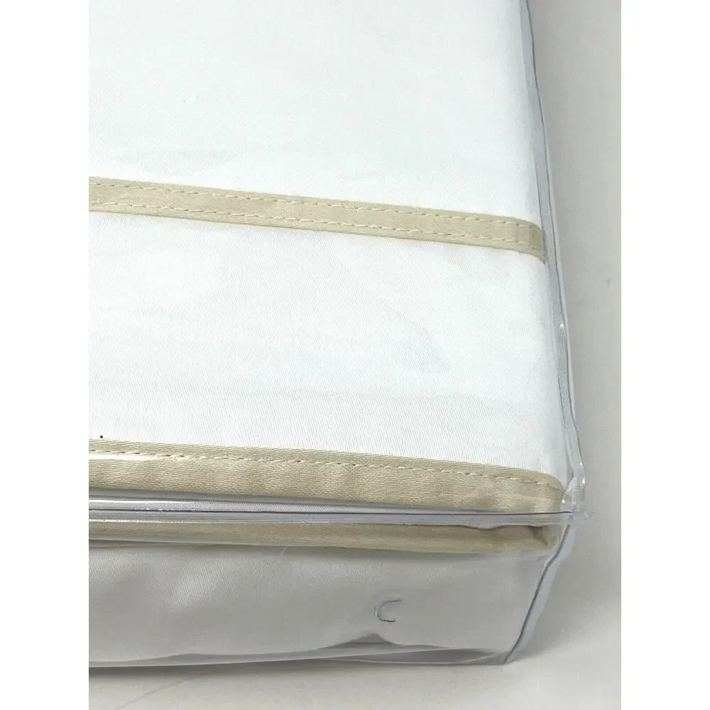Ralph Lauren Spencer Border Sateen Full Queen Duvet Cover FLAX Tan White NWT New